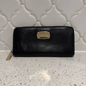 Michael Kors Pebbled Leather Zip Wallet, Black and Gold